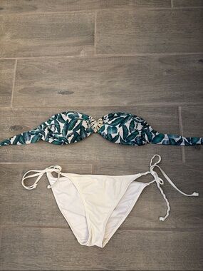 Bandeau Bikini set beautiful tropical design with embellished gold leaf